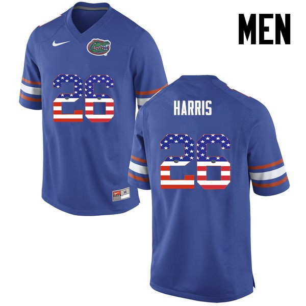Florida Gators Men #26 Marcell Harris College Football USA Flag Fashion Blue